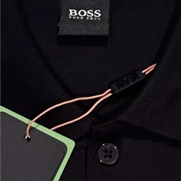 NEW HUGO BOSS POLO SHIRT L SLIM FIT 3 BUTTON PIMA COTTON BLACK WORDMARK - Picture 4 of 4